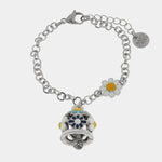 Bracciale in Acciaio con campanella e margherite blu e bianche - BYSIMON gioielli