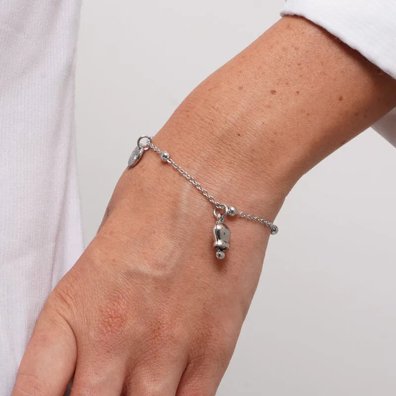 Bracciale in Acciaio con campanella portafortuna pendente - BYSIMON gioielli