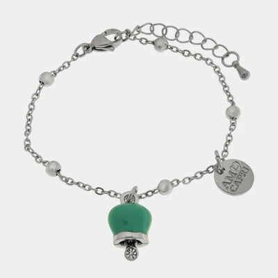 Bracciale in Acciaio con campanella portafortuna pendente verde acqua - BYSIMON gioielli