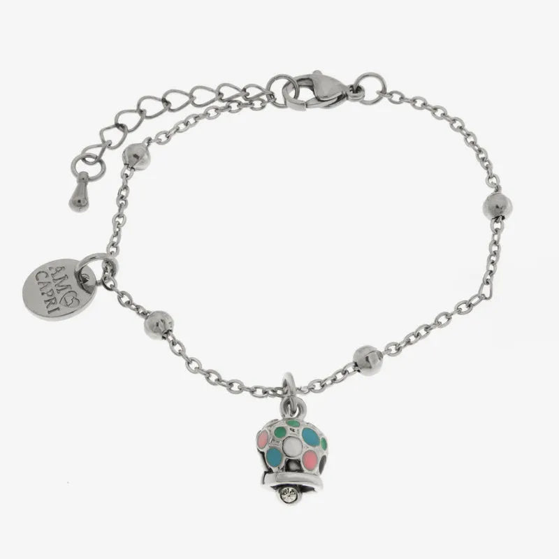 Bracciale in Acciaio con campanella con smalti multicolore e punto luce - BYSIMON gioielli