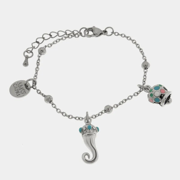 Bracciale Donna In Acciaio Con Smalto Multicolor E Catenina Regolabile - 3