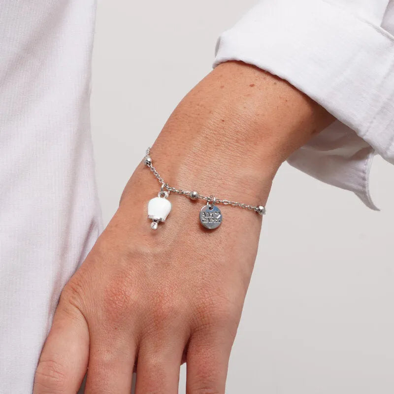Bracciale in Acciaio con campanella portafortuna bianca - BYSIMON gioielli