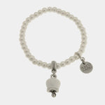 Bracciale in Acciaio con perle e campanella portafortuna in smalto bianco - BYSIMON gioielli