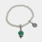 Bracciale in Acciaio con perle e campanella portafortuna in smalto verde - BYSIMON gioielli