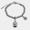 Bracciale in Acciaio maglia a sfere, con campanella portafortuna impreziosita da cristalli