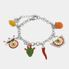 Bracciale in Acciaio con charm siciliani, carretto, coffa, fico d'india, corno portafortuna
