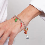 Bracciale in Acciaio con charm siciliani, carretto, coffa, fico d'india, corno portafortuna - BYSIMON gioielli