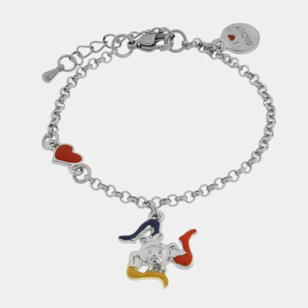 Bracciale in Acciaio con cuoricino e trinacria pendente - BYSIMON gioielli