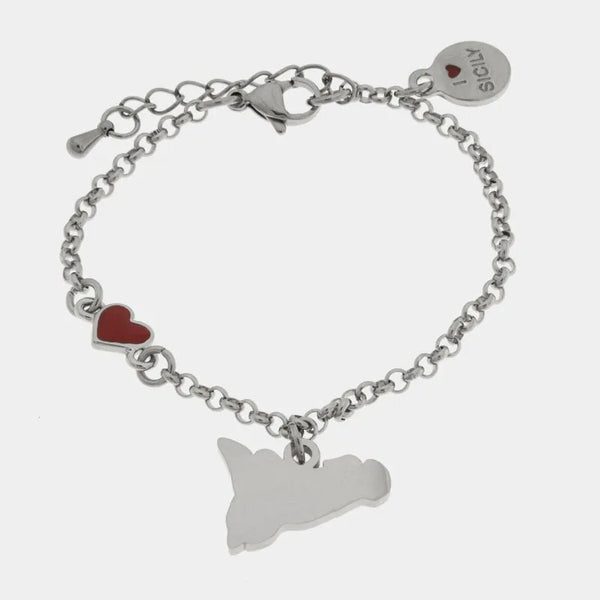 Bracciale in Acciaio con cuoricino e Sicilia pendente - BYSIMON gioielli