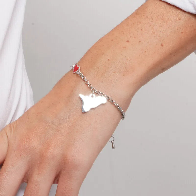 Bracciale in Acciaio con cuoricino e Sicilia pendente - BYSIMON gioielli