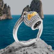 anello in argento 925 Capri con la campanina portafortuna con zirconi bianchi e scritto dorata Capri
