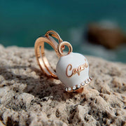 Anello in Metallo con campanella portafortuna pendente impreziosita da smalto bianco e cristalli