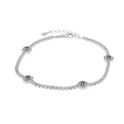 925 Silver bracelet with green flowers and zircons
