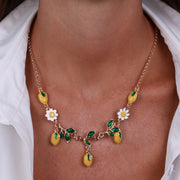 Metal necklace with lemons and leaves