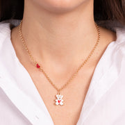 Metal necklace with white bear and red heart