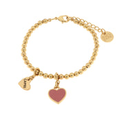 Metal bracelet with pink heart
