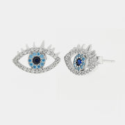 925 Silver lucky eye earrings with white, blue and black zircons