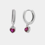 Earrings in 925 Silver with pendant ruby ​​red heart