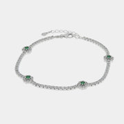 925 Silver bracelet with green flowers and zircons