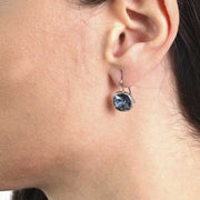 Orecchini in Argento 925 cristallo di forma quadrata, pendente blu denim, con aggancio a monachina