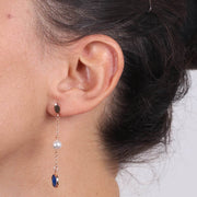 Orecchini in Argento 925 pendenti con cristallo royal blu e perla bianca centrale