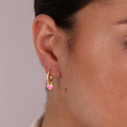 Orecchini in Argento 925 con cuore rosa pendente e cristalli bianchi