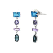 925 Silver earrings with purple, blue and green colored crystals