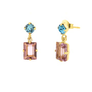 925 Silver earrings with rectangular pink crystal and blue light point