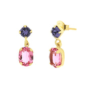 925 Silver earrings with pink oval crystal and purple light point
