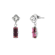 925 silver baguette earrings with pink crystals