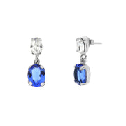 Oval-shaped 925 silver earrings with blue crystals