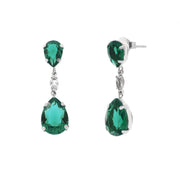 925 Silver earrings with green teardrop crystals