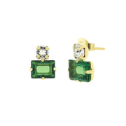 Rectangle 925 Silver earrings with green crystal