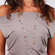 Collana in Argento 925 catena lunga con cristalli multicolore pendenti