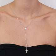 Collana in Argento 925 rosario con croce e perline bianche.