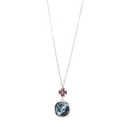 Collana in Argento 925 doppio punto luce con cristalli pendenti,  rosa antico e blu denim