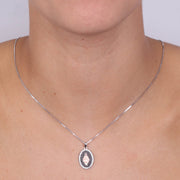 Collana in Argento 925  con amuleto religioso su rutenio in giro di zirconi bianchi