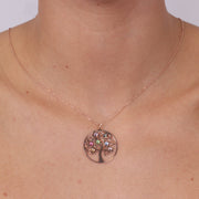 Collana in Argento 925 con grande albero della vita pendente con cristalli multicolore