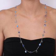 Collana in Argento 925 catena lunga con punti luce sparsi, di cristalli sulle tonalità del blu