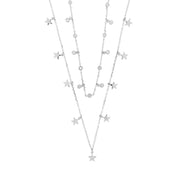 Collana in Argento 925 a doppia catena impreziosita da giro di stelline e zirconi bianchi pendenti