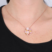 Collana in Argento 925 con fiori di madreperla con punti luce e zirconi  rosa