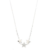 Collana in Argento 925 con trio di stelle, lisce ai lati e stella centrale impreziosita da zirconi bianchi