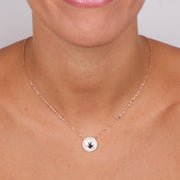 Collana in Argento 925 pendente con base madre perla e cuore liscio in giro di zirconi bianchi