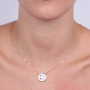 Collana in Argento 925 pendente con base madre perla e luna con stelle impreziosita da zirconi bianchi