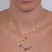 Collana in Argento 925 con cerchio pendente impreziosito da cristalli multicolore