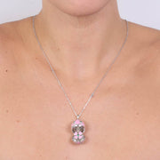 Collana in Argento 925 con uovo smaltato apribile impreziosito da smalto rosa e rirconi smeraldo