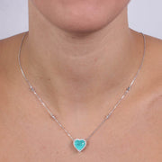 Collana in Argento 925 con cuore pendente,  zircone centrale smeraldo e giro di zirconi bianchi