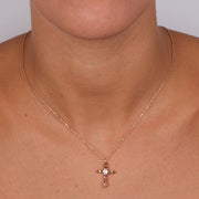 Collana in Argento 925 croce impreziosita da cristalli topazio e punto luce di cristallo bianco centrale