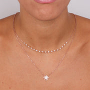 Collana in Argento 925 multifilo con pendente a forma di rosa dei venti e perle di acqua dolce
