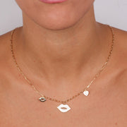 Collana in Argento 925 con maglia a catena e pendenti a forma di bocca, con zirconi bianchi